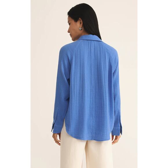 Z Supply Perfect Airy Gauze Button Up - Bay Blue NWT SIZE S - Picture 3 of 5